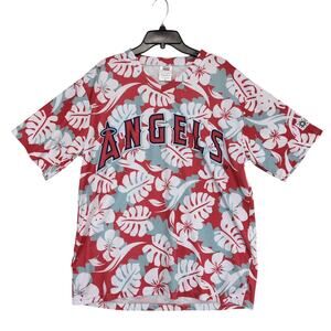 Kloanz Los Angeles Angels Mens XL Red Floral Hawaiian Short Sleeve V-Neck Jersey